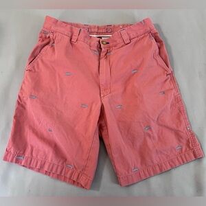 j‎ mclaughlin Salmon Pink Embroidered Fish Bones Men's Shorts Size 31”